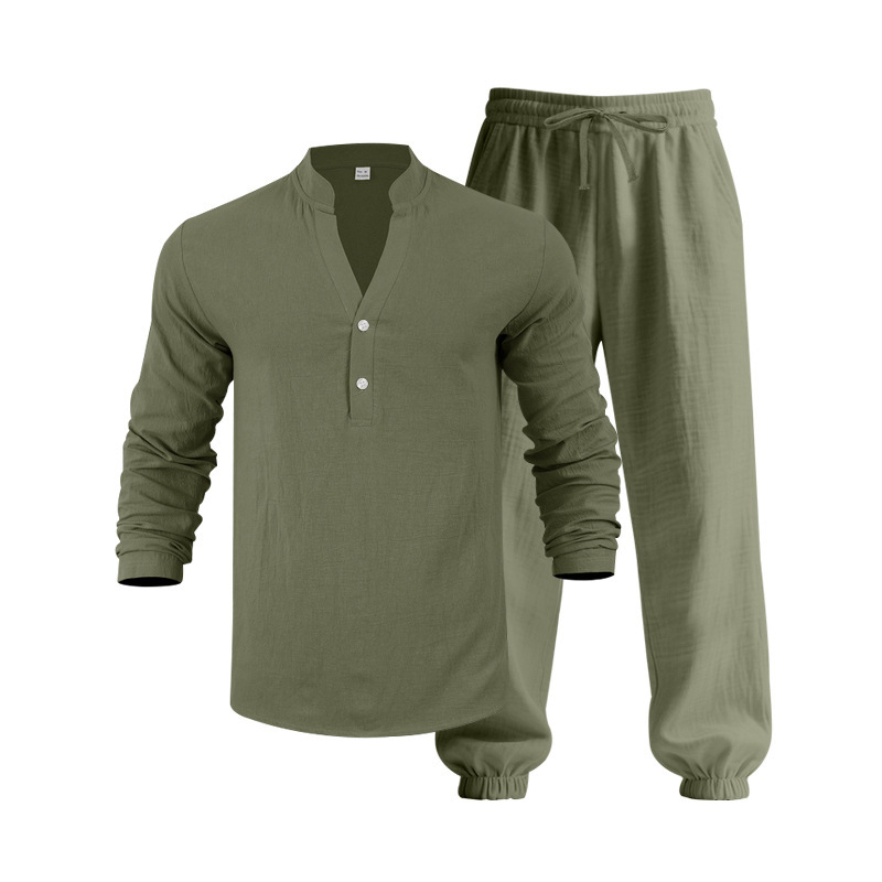 Abbigliamento uomo Camicia Henry in lino a maniche lunghe stile hawaiano casual di tendenza autunnale per pendolarismo e casa_voghion.com