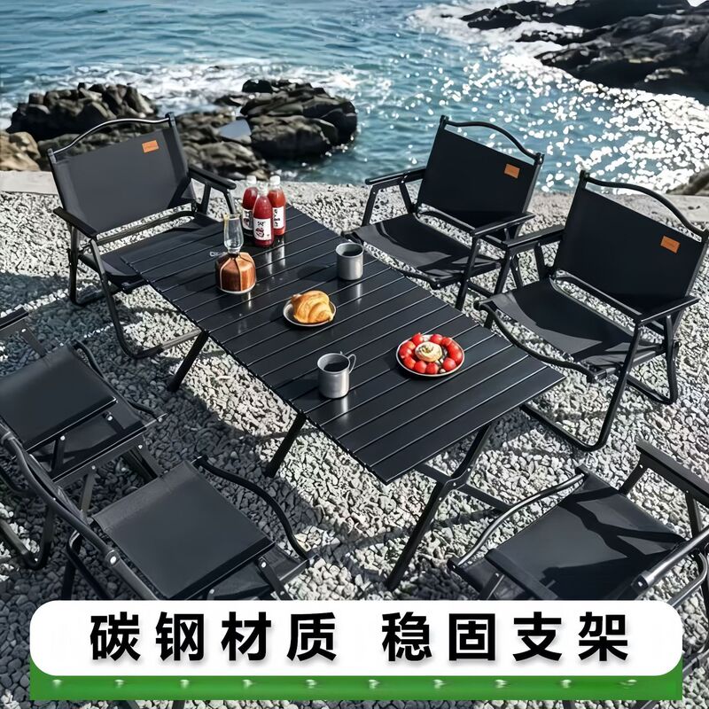 Outdoor Folding Table and Chair Set, Portable Egg Roll Table, Camping Picnic Table Set, Camping Equipment Table for Setting up Stalls