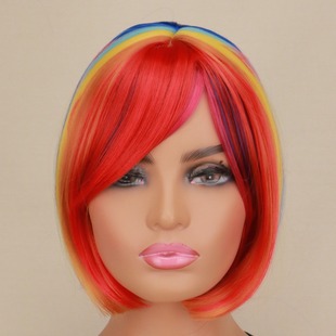 Halloween Wig Rainbow Anime Wig Colorful Bob Short Hair Non-Mainstream Student Hair Rainbow Wig