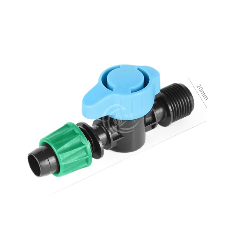 Nuevo mango azul 16 con bloqueo de riego por goteo * 4 interruptor de bloqueo de válvula de dientes externos tipo parche conexión de cinta de riego por goteo