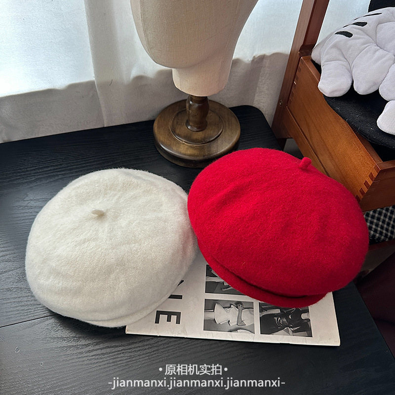 韩版纯色卷边针织贝雷帽秋冬复古百搭文艺蓓蕾帽女甜美保暖画家帽|undefined