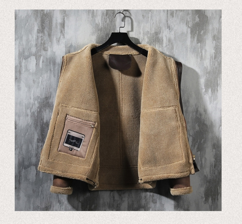 Vêtements pour hommes Marque de mode Qualité Hiver Fourrure et velours Veste en cuir épaissi Manteau en coton ample grande taille pour hommes_voghion.com