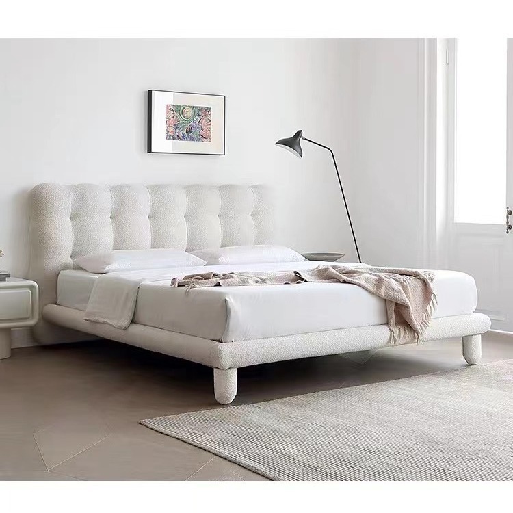 奶油風法式泡泡床主臥現代簡約ins網紅泡芙床布藝床軟包兒童床