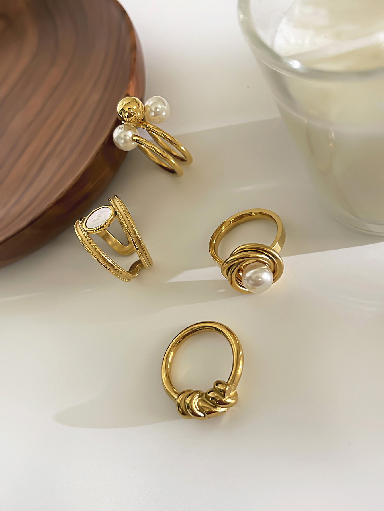 Simple Style, Commute Style 18K Gold Plated 316L Stainless Steel  Geometric Waterproof Non Tarnish Surgical Steel Simple Style Commute Rings For Women's