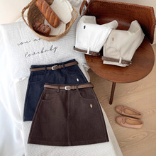 韩国chic复古百搭马刺绣牛仔短裙女秋美式洋气包臀辣妹A字半身裙