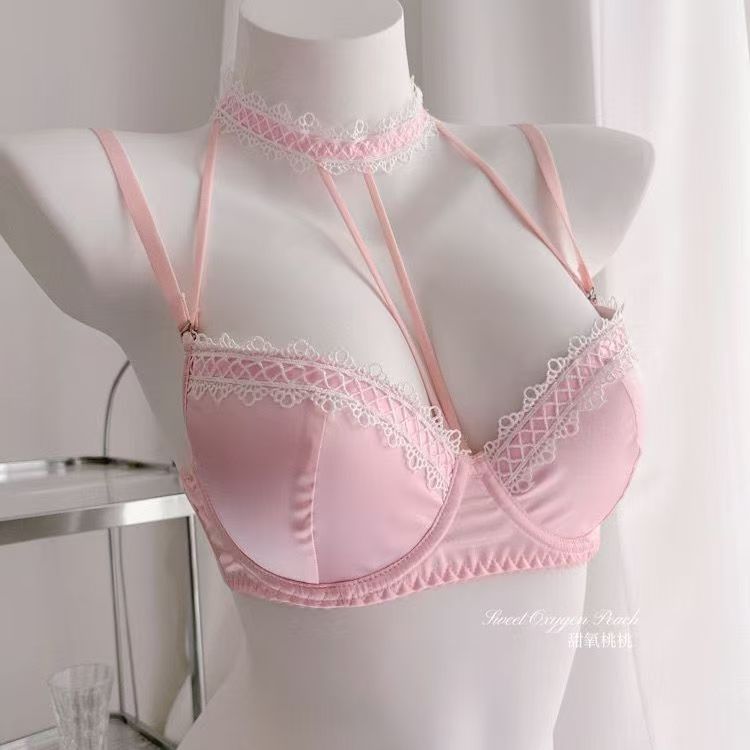 九亿少男显大挂脖蕾丝聚拢型内衣纯欲性感内搭文胸套装2025新款