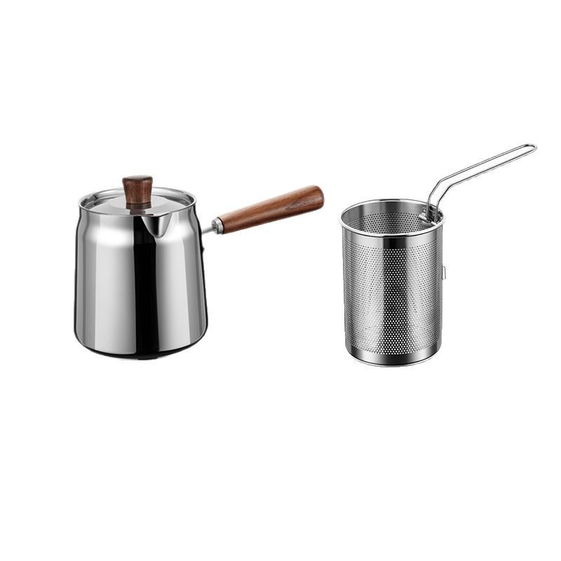 Frita alemana de acero inoxidable 304 olla para freír tempura pequeña cesta para freír para uso doméstico, ahorro de combustible, aumento y profundización con filtro