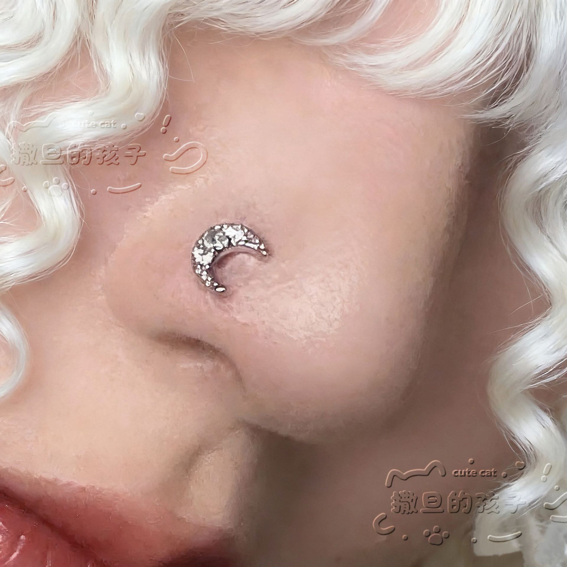 Silver pointed spike labret stud material detail