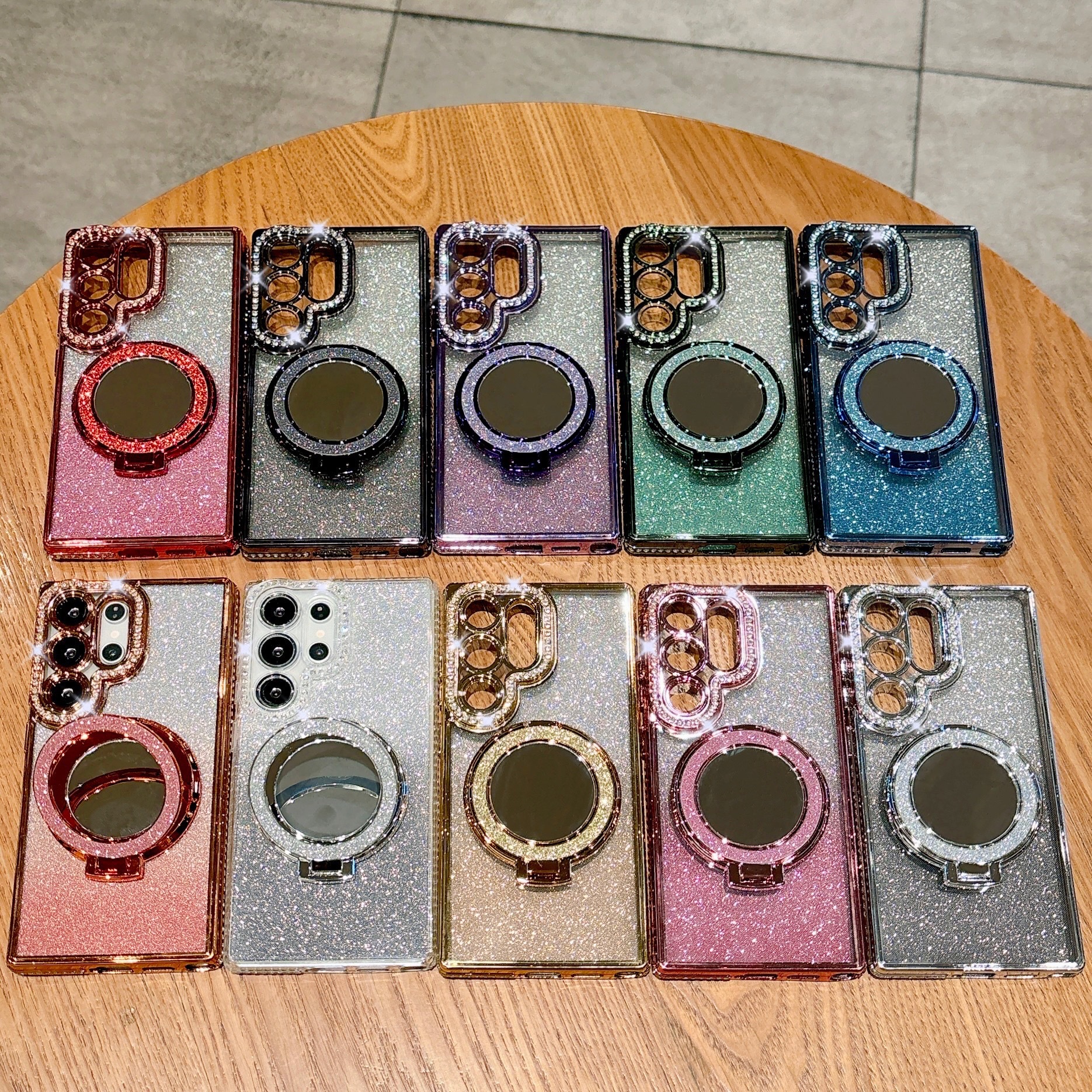 Suitable for Samsung S26Ultra Mobile Phone Case, Glitter Mirror Magnetic Stand, S25 Electroplated Rhinestone Protective Case, S22+