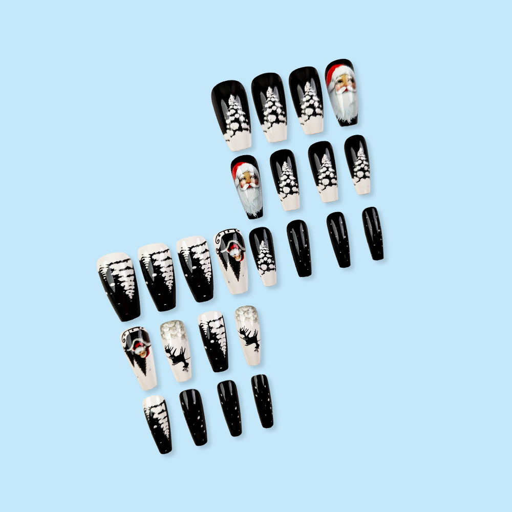 Comercio exterior Navidad brillante Uña Santa reno manicure piezas de uñas 24 piezas de uñas falsas venta cruzada