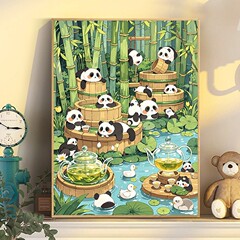 デジタル油絵 diy 着色絵画充填着色子供パンダ手描きアクリル油絵