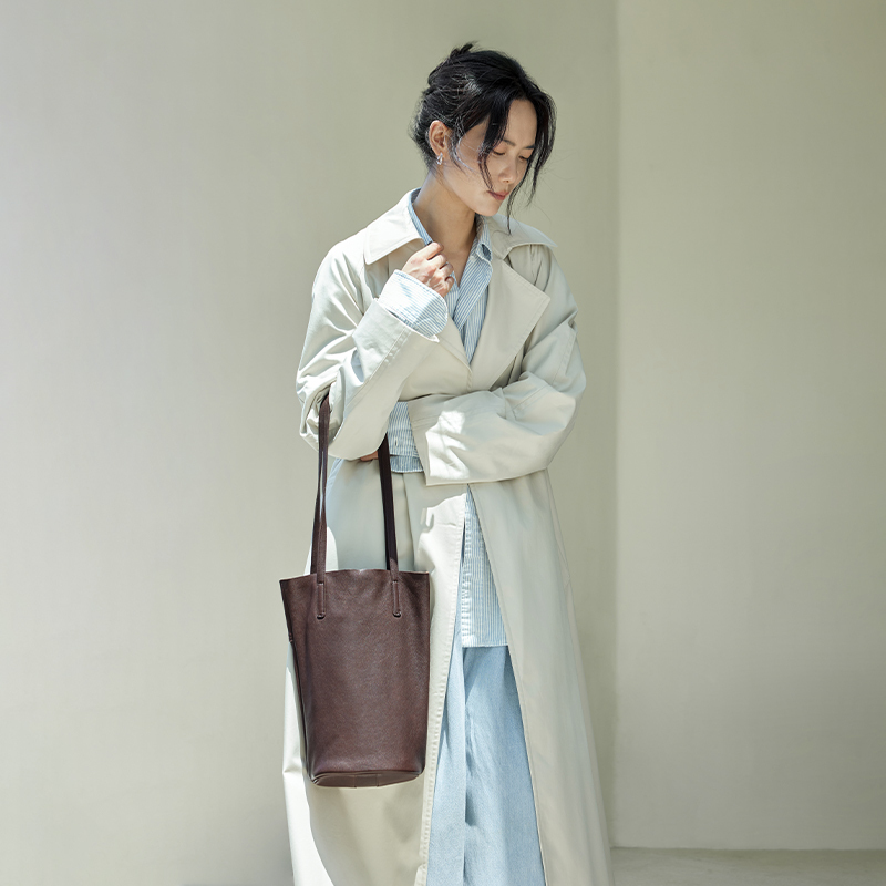 Qiu Zhen Lazy Bucket Bag レディース 本革 脇の下ショルダーバッグ レトロ 通勤バッグ トップレイヤー 植物タンニンなめし牛革 レディースバッグ|undefined