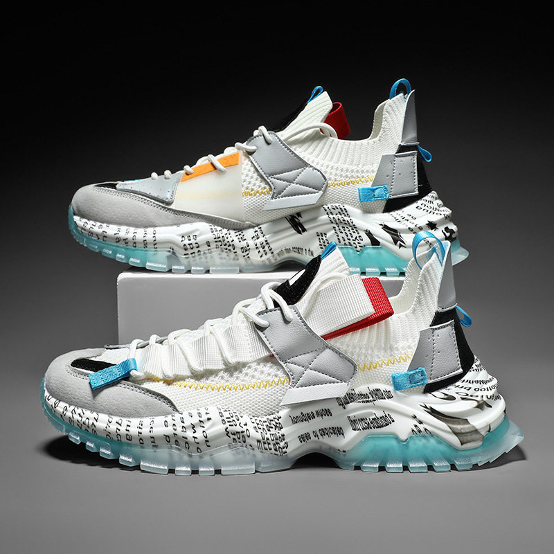 Giày sneaker nam cổ thấp đế dày tăng chiều cao, thân lưới thoáng khí, buộc dây, phong cách thường ngày — Màu be, Màu trắng, Màu đen