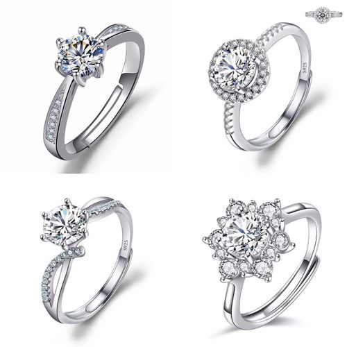 Simulated 1-carat zirconia ring for women, 18K gold-plated, six-prong diamond setting, finger ring hand jewelry, pure silver wholesale.