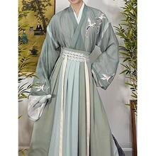 古风汉舞唐汉服【暮青】春秋清雅绿色绣花晋襦破裙男款新