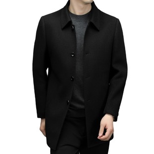 Autumn and Winter Double-Sided Woolen Men's Woolen Outwear Youth Casual Pure Color Lapel Mid-Length Woolen Fashion Outwear for Men