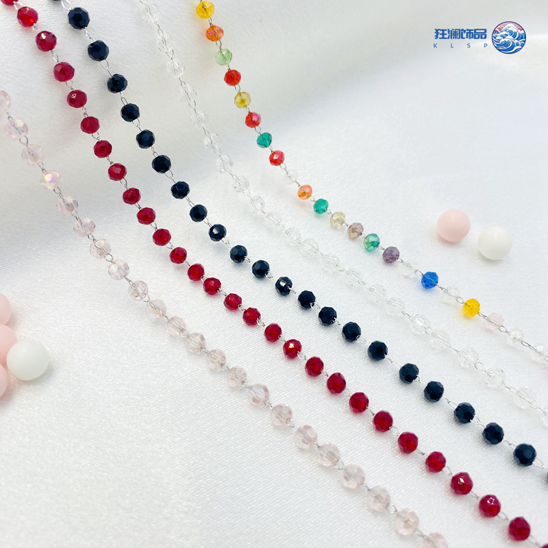 DIY 액세서리 순수 구리 색상 보존 도금 체인 4MM 구형 크리스탈 체인 헤드폰 의류 벨트 소재