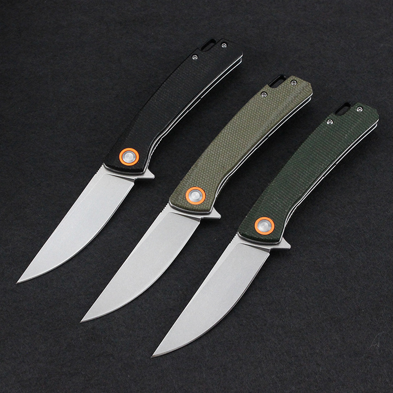 GT959高硬度D2钢折叠刀亚麻柄户外野营刀防身小刀