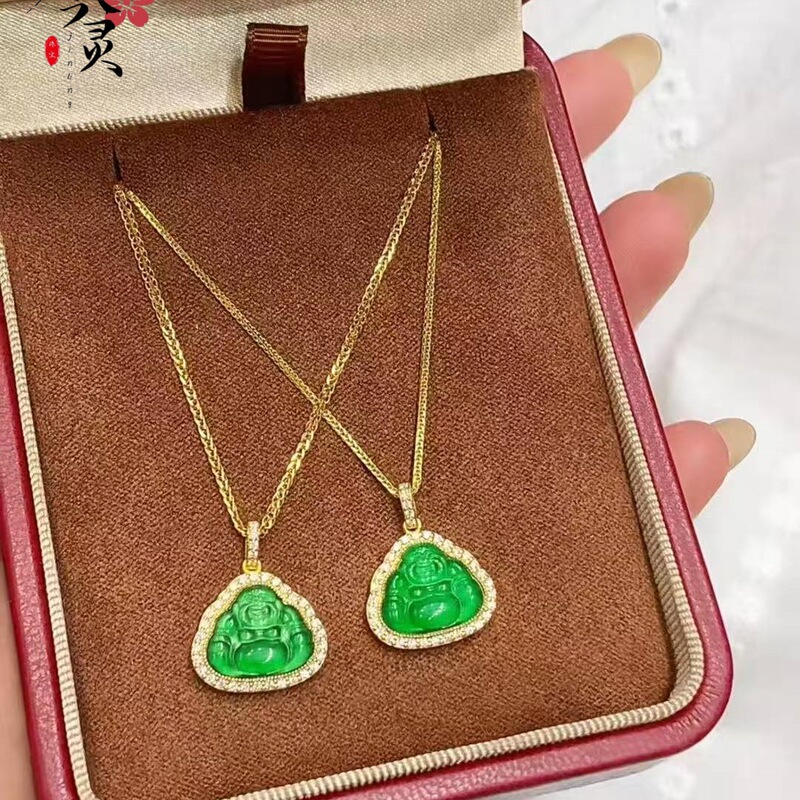 金店同款点钻绿佛公吊坠项链女款复古新中式时尚百搭小众设计吊坠|undefined