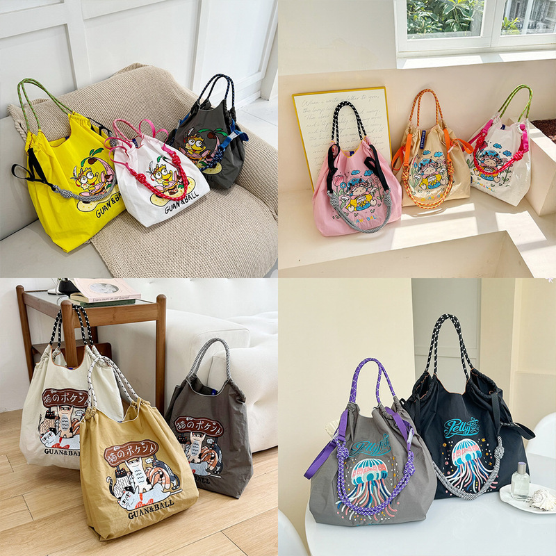 オリジナルの脇下バッグ環境保護ショッピングバッグ絶妙な刺繍防水ナイロンショッピングバッグ手提げレディースショルダーバッグ|undefined