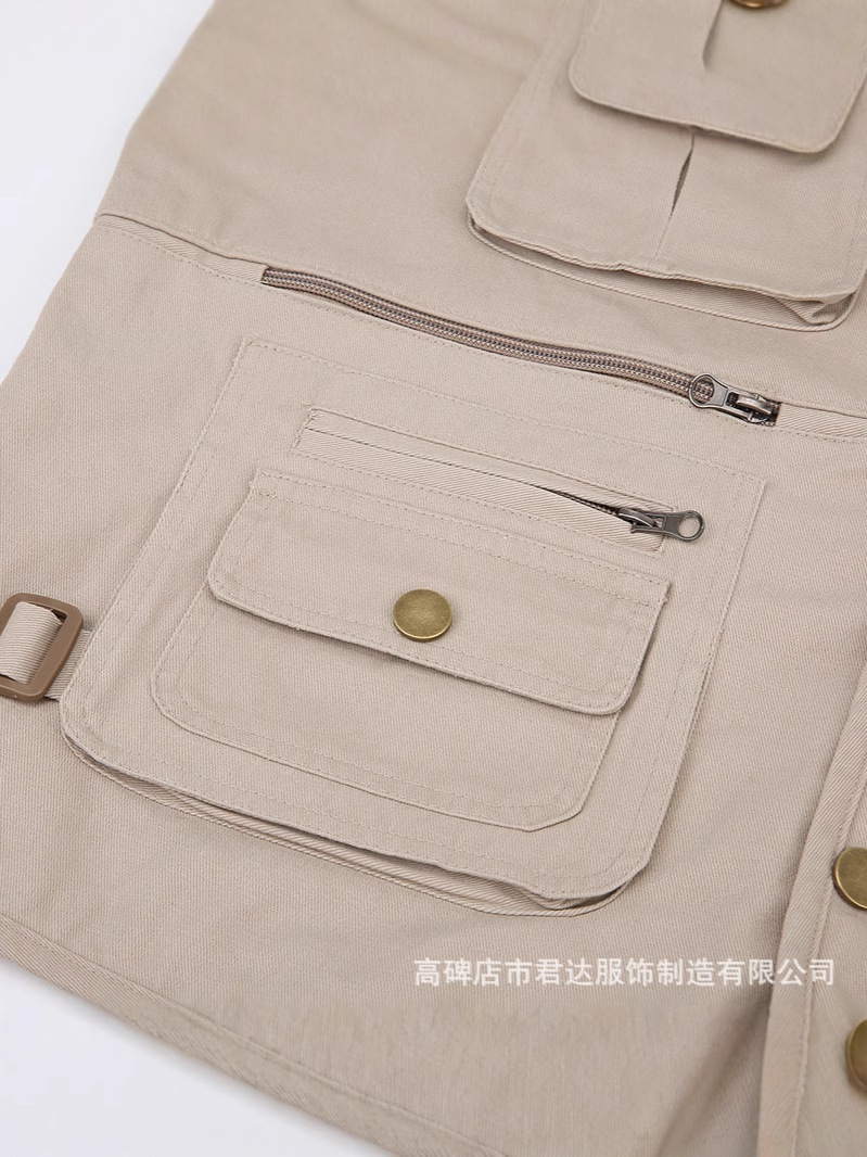 Chaleco de pesca y trabajo para hombre, multibolsillos, de algodón puro lavado, para fotografía transfronteriza y actividades al aire libre.