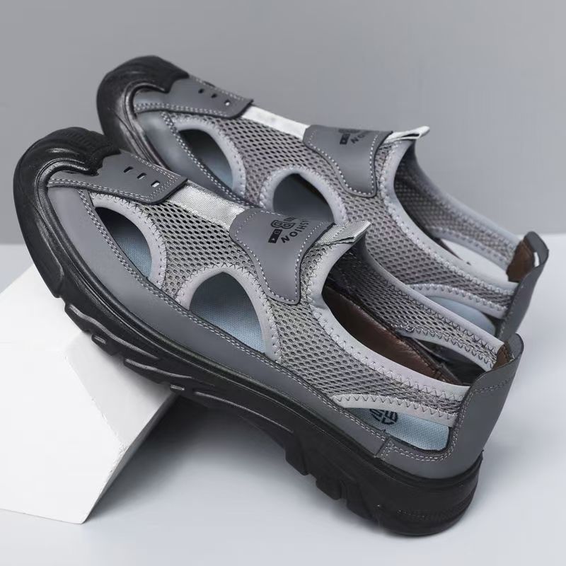 Cross-Border Large Size Breathable Men's Closed-Toe Sandals with Hollow Mesh Design, Lightweight Outdoor Sports Casual Beach Shoes
