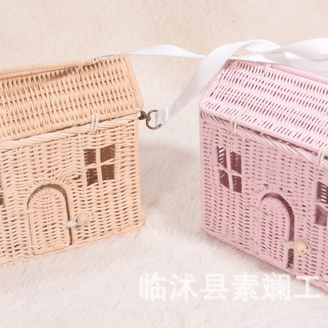 Corea del Sur ins tejido hecho a mano pequeña casa mensajero bolsa de transporte mochila cesta almacenamiento niños Fotografía adornos