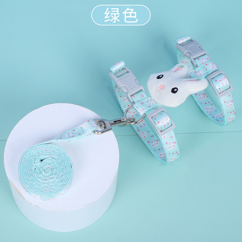 Correa de tracción en forma de I para conejos y gatos de dibujos animados, correa de nailon ajustable para el pecho y la espalda, correa antideslizante para pasear gatos, venta al por mayor.