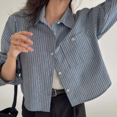 条纹蓝色衬衫女2025年春秋季新款设计感小众宽松衬衣百搭长袖上衣