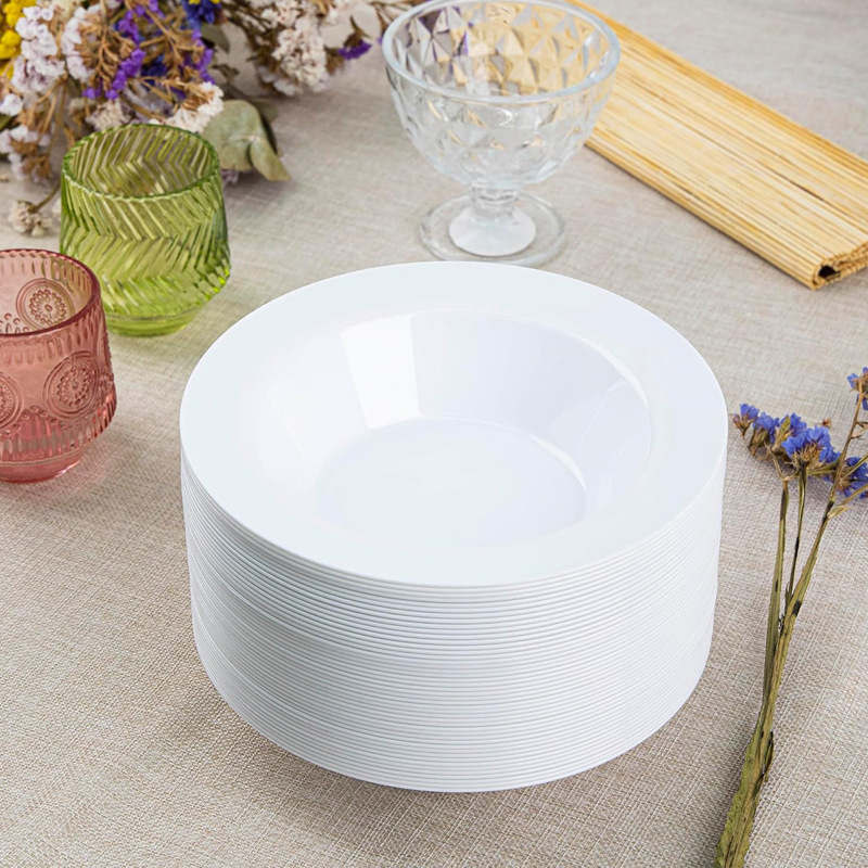 Pure White Bronzing Dinner Plate Disposable PS Hard Plastic Deep Plate Dinner Party Salad European Style Borscht Bowl Tableware
