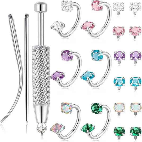 Amazon's New Stainless Steel Horseshoe Nose Ring for Women with Four-Prong Zircon C-Shape Double-Ended Fine Needle Threaded Internal Thread Nose Ring