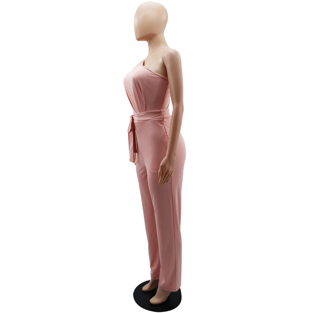 One Shoulder High Waist Backless Slim Tapered Trousers Women Jumpsuit 12 One Shoulder High Waist Backless Slim Tapered Trousers Women Jumpsuit