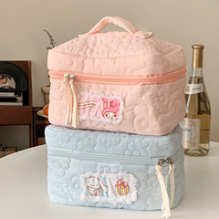 Quilted patch makeup bag storage bag student portable large capacity soft cinnamon dog Melody handbag