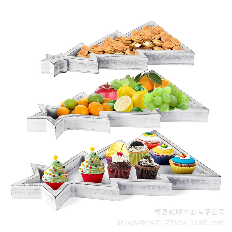 Christmas Tree Tray Wooden Decorative Tray Shape Tree Deli Board Appetizer Farmhouse Style Candy Snack Serving Tray