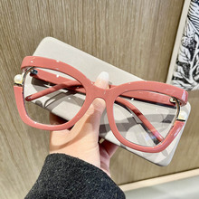 新款跨境热销炫彩欧美大框眼镜框珍珠点缀ins猫眼眼镜彩虹女士镜