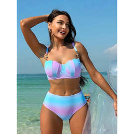 2026欧美性感渐变分体比基尼泳衣跨境亚马逊高腰度假贝壳bikini