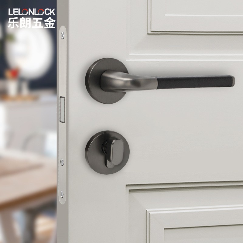 Nuevo estilo chino cerradura de la puerta interior cinza cepillado manija de la puerta de cuero cerradura de la puerta magnética silenciosa doméstica cerradura de aleación de zinc cerradura de mano