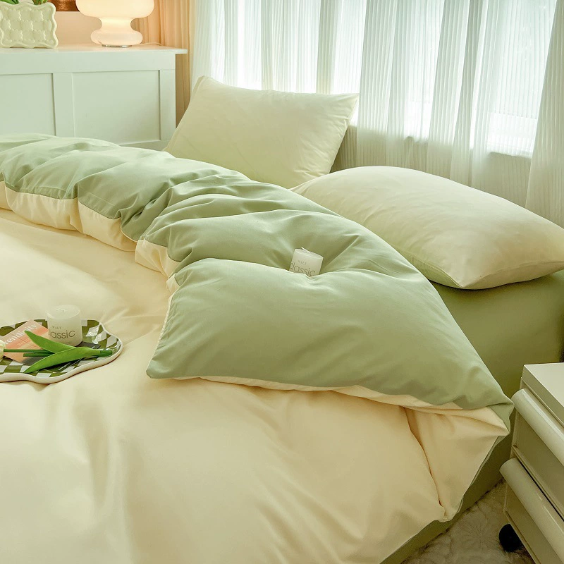 Комплект постельного белья из четырех предметов: однотонный, из начесанного материала, простой дизайн, в стиле INS, оптом для студенческих общежитий, на зиму.
