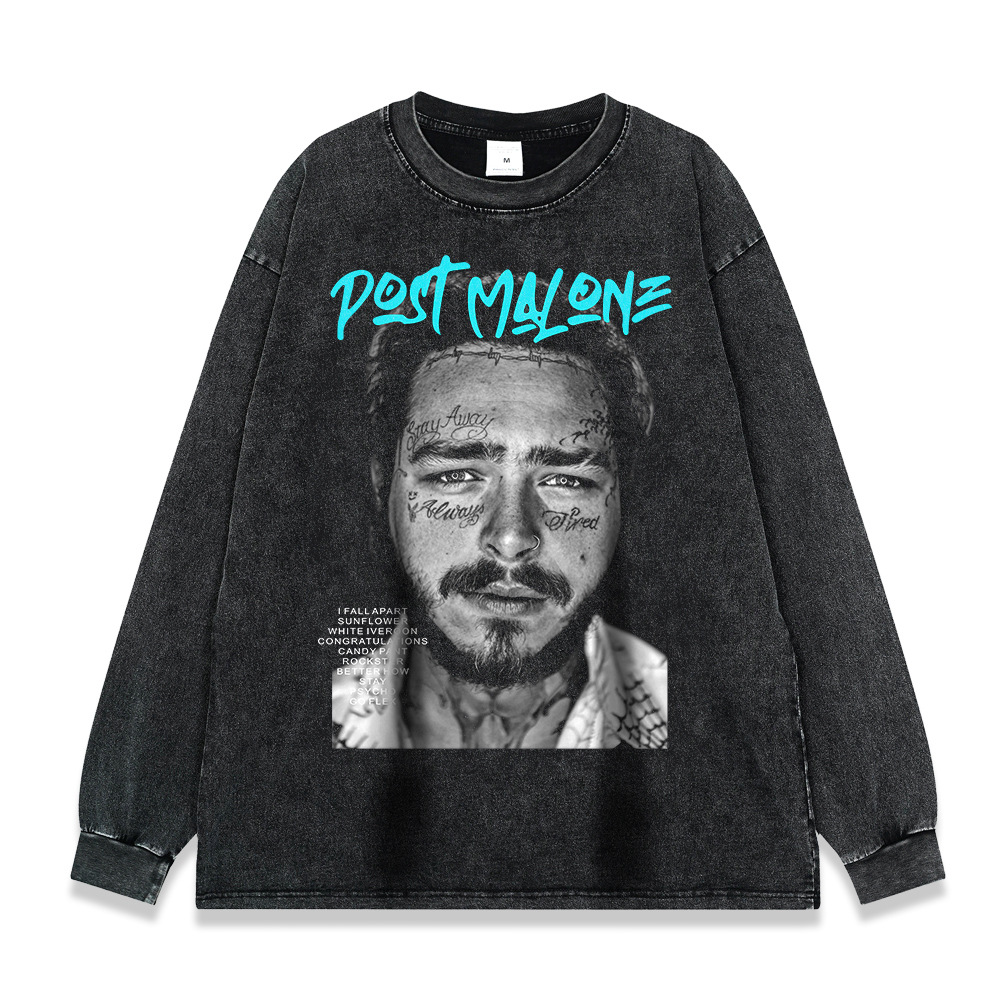 260g pesado copo de nieve frito de manga larga Camiseta americana retro alta calle moda marca suéter suelta Otoño e Invierno de los hombres y las mujeres de fondo