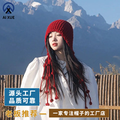 冬の手作りファッションのフリンジボールの毛糸帽子を厚くして保温します。