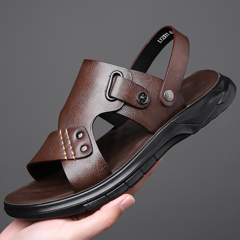 Dép sandal nam đi biển thoáng khí đế mềm chống trượt — Màu nâu, màu xám, màu đen