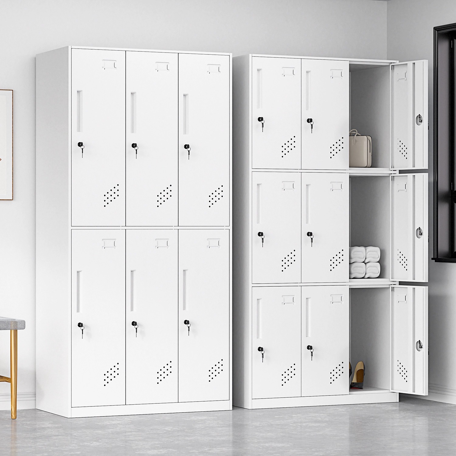 Desmontaje y montaje de casilleros, armario colgante de varias puertas, dormitorio del personal, armario de metal con cerradura, armario de almacenamiento de gimnasio
