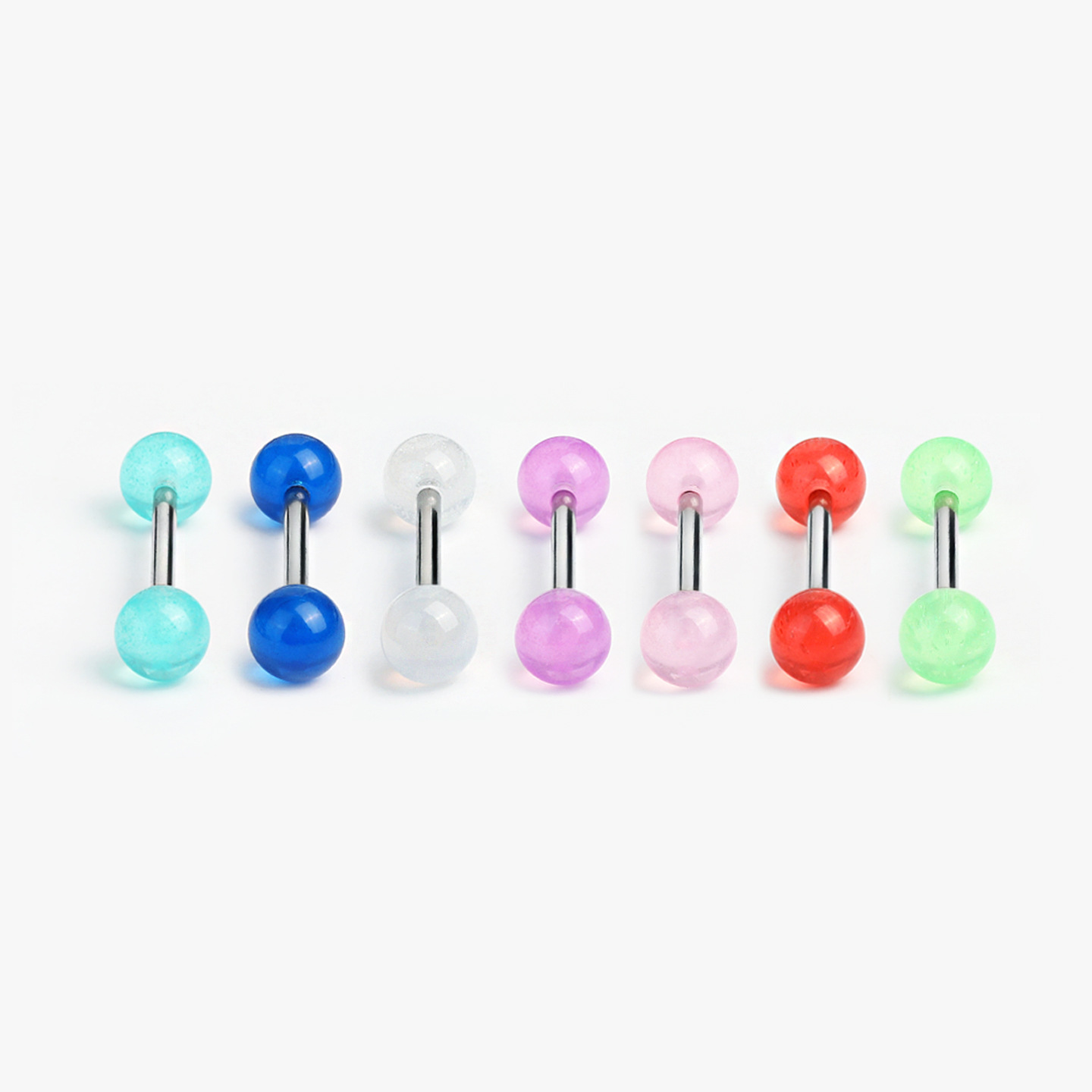 7-Color Polarized Cat Eye Gradient Tongue Piercing Fine Glitter Acrylic Titanium Steel External Thread Barbell detail image 10