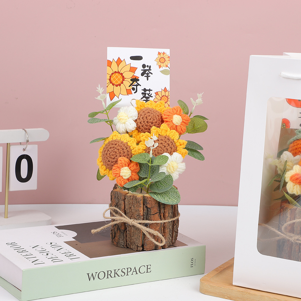 520 ramo de lana del día de la madre, regalo de cumpleaños, producto de alta calidad, tejido a mano, tejido a mano, decoración de cubo de árbol en maceta