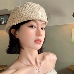 日系复古针织贝雷帽女夏季镂空透气大头围显脸小小众百搭画家帽子