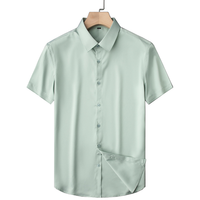 Light luxury high-end short for summer slim fit and non ironing business men's oversized half sleeved work shirt_vogarts.com