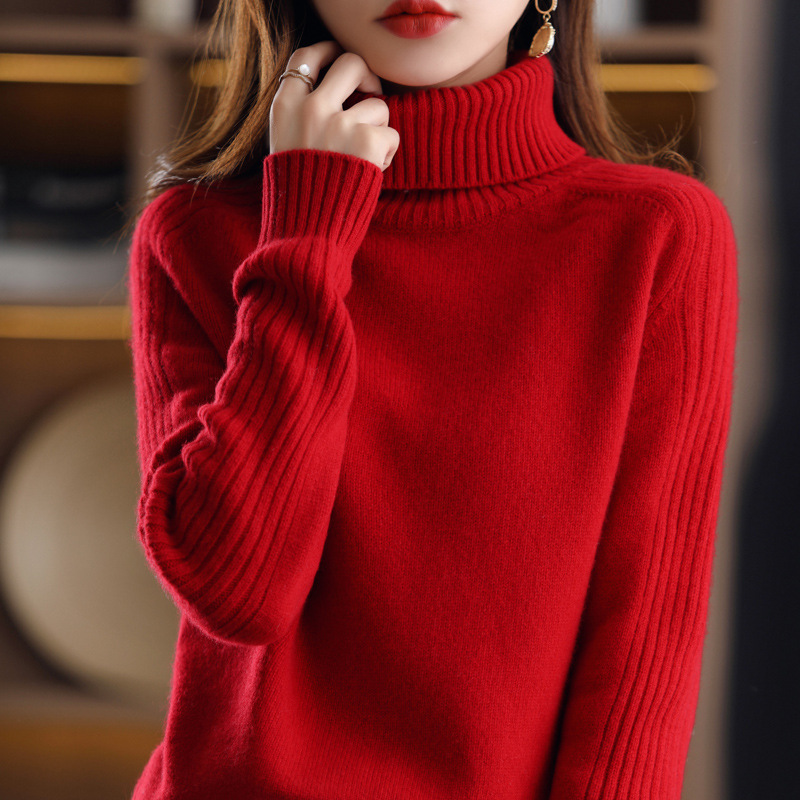 Suéter de cuello alto para mujer forrado de lana engrosado 2024 Otoño e Invierno Nuevo popular estilo occidental interior superior de punto camisa de fondo de Invierno para mujer grueso