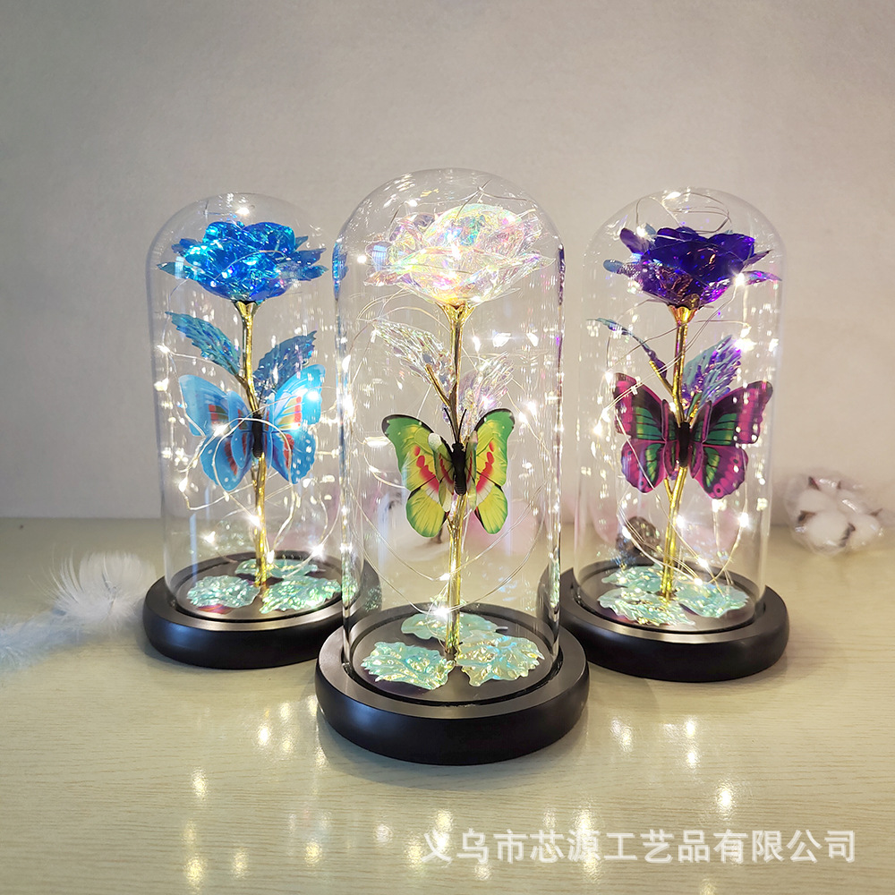 Hoja de oro rosa eterna flor cubierta de cristal de la flor eterna del Día de la madre Navidad del Día de San Valentín de la flor