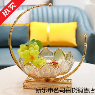 Light Luxury European-Style Glass Dried Fruit Plate for Home Living Room Coffee Table Storage Snack Decoration Metal Moon Fruit Plate Ornaments