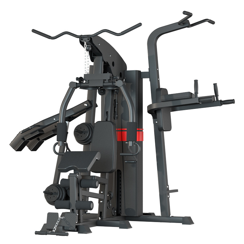 Equipo deportivo de acondicionamiento físico doméstico de tres personas estacionamiento integrado entrenador de alta posición pull-down una sola persona estacionamiento sentado empujar pecho y patas